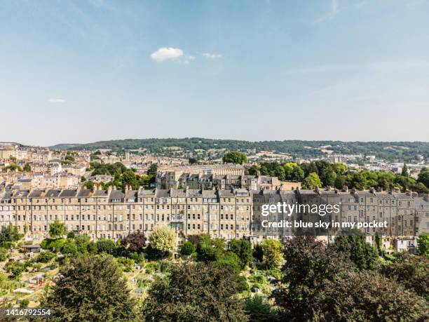 the city of bath from a high angle perspective - establishing shot stock pictures, royalty-free photos & images