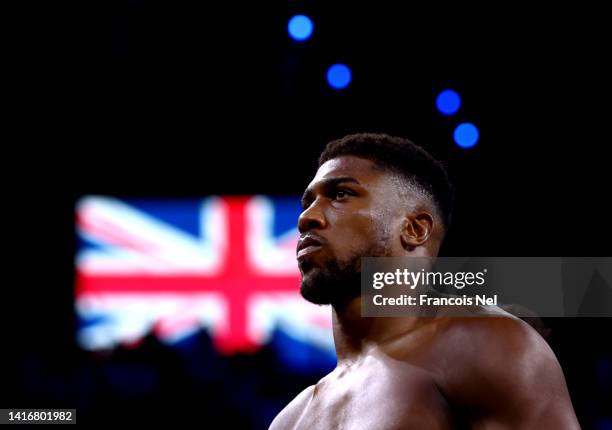 Anthony Joshua looks on ahead of their World Heavyweight Championship fight against Oleksandr Usyk during the Rage on the Red Sea Heavyweight Title...