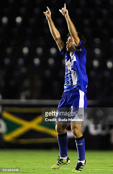 Juninho Pernanbucano of Vasco da Gama celebrates a scored goal againist Libertad during a match between Vasco da Gama and Libertad as part of...