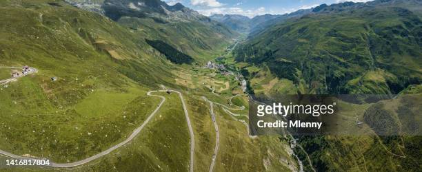 james bond road furka pass switzerland realp village furka mountain pass - rhone valley stock pictures, royalty-free photos & images