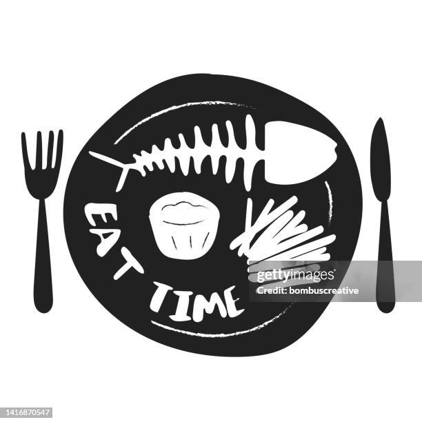 ilustraciones, imágenes clip art, dibujos animados e iconos de stock de herramienta de cocina, eat time, diseño de iconos en blanco y negro - plate