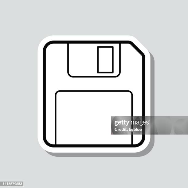 floppy disk. icon sticker on gray background - 1990s computer stock illustrations