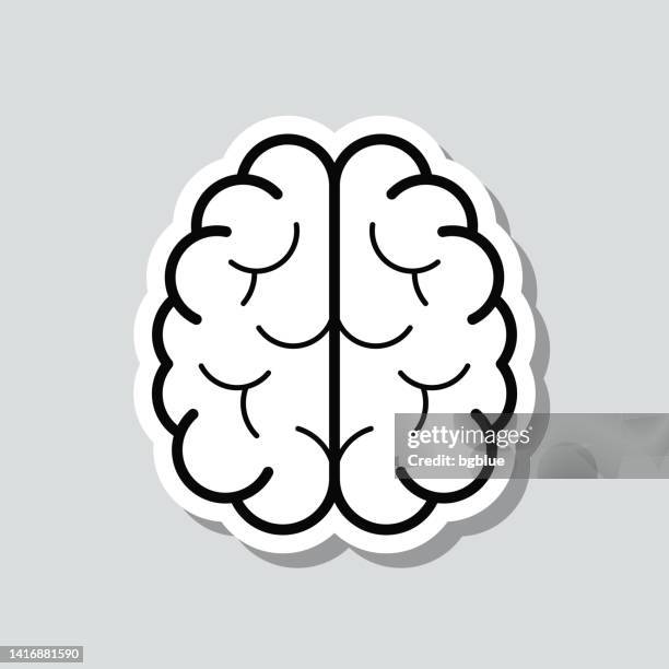 brain in top view. icon sticker on gray background - human-brain-top-view stock illustrations