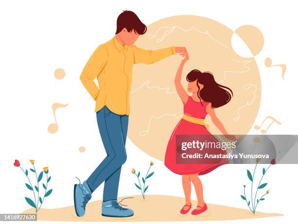 stockillustraties, clipart, cartoons en iconen met father and daughter are dancing together - daughter