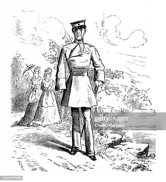 prussian officer - general comic style stock illustrations