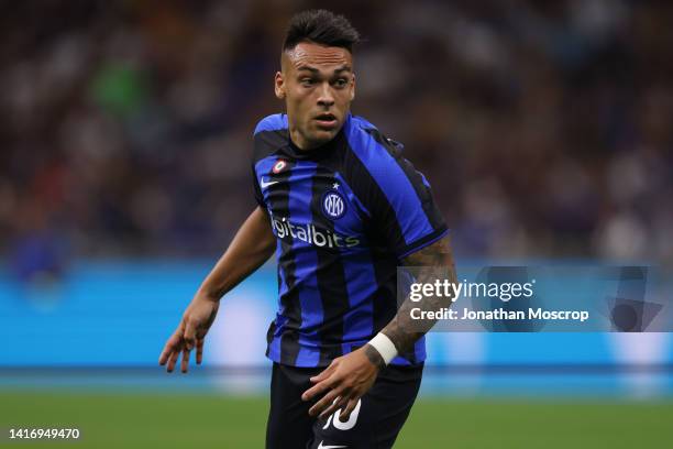 Lautaro Martinez of FC Internazionale during the Serie A match between FC Internazionale and Spezia Calcio at Stadio Giuseppe Meazza on August 20,...