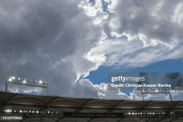 General view inside the stadium and clouds are seen during the Bundesliga match between VfB Stuttgart and Sport-Club Freiburg at Mercedes-Benz Arena...