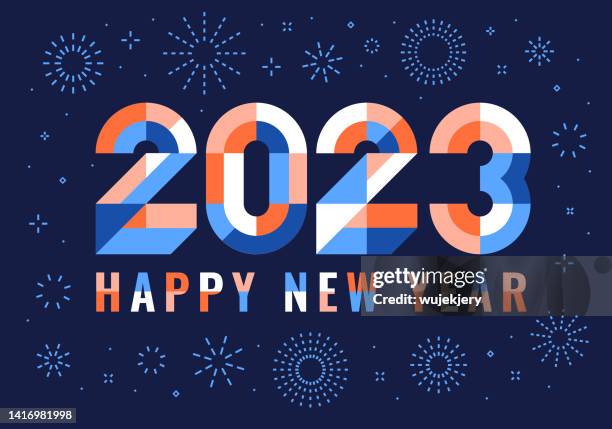 ilustraciones, imágenes clip art, dibujos animados e iconos de stock de tarjeta moderna, geométrica, de año nuevo 2023 - new year's eve