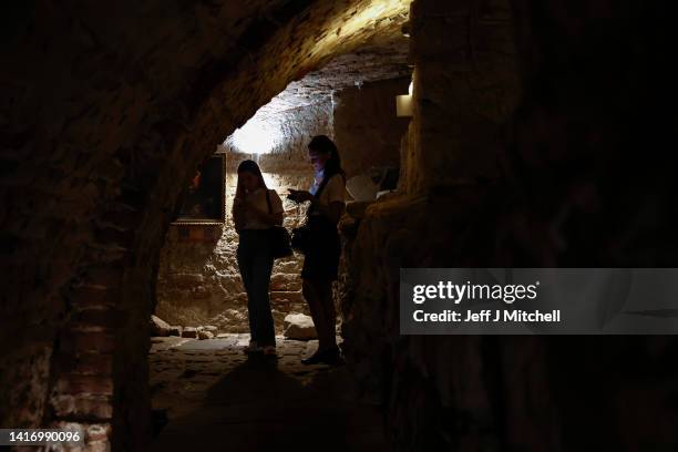 Members of the public take cover in an air raid shelter following a siren warning in the city centre on August 22, 2022 in Lviv, Ukraine. August 24...