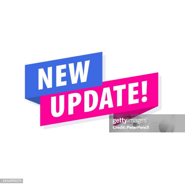 illustrations, cliparts, dessins animés et icônes de nouvelle mise à jour - bannière, bulle de discours, étiquette, modèle de notification. illustration vectorielle avec texte - nouveauté