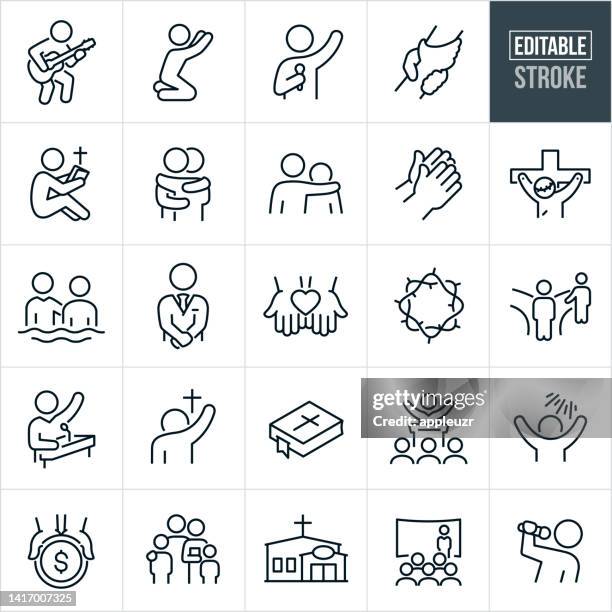 faith and worship thin line icons - editable stroke - forgiveness 幅插畫檔、美工圖案、卡通及圖標