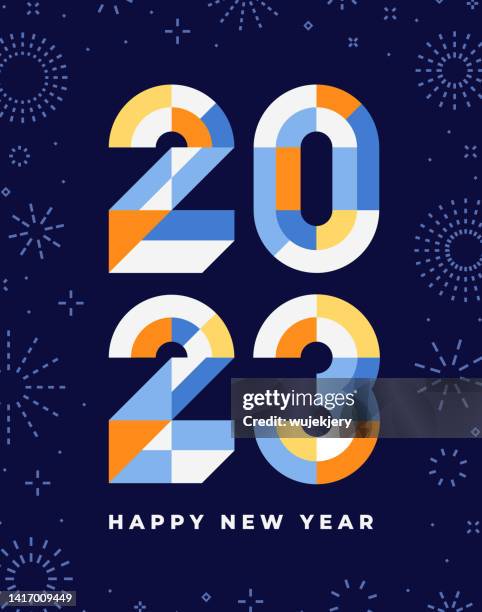 illustrazioni stock, clip art, cartoni animati e icone di tendenza di cartolina di capodanno moderna, geometrica, 2023 - happy new year design