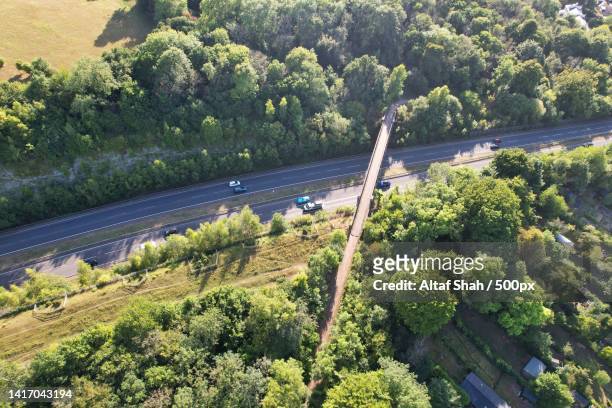aerial footage of british motorways at busy time,hemel hempstead,united kingdom,uk - hemel hempstead stock-fotos und bilder