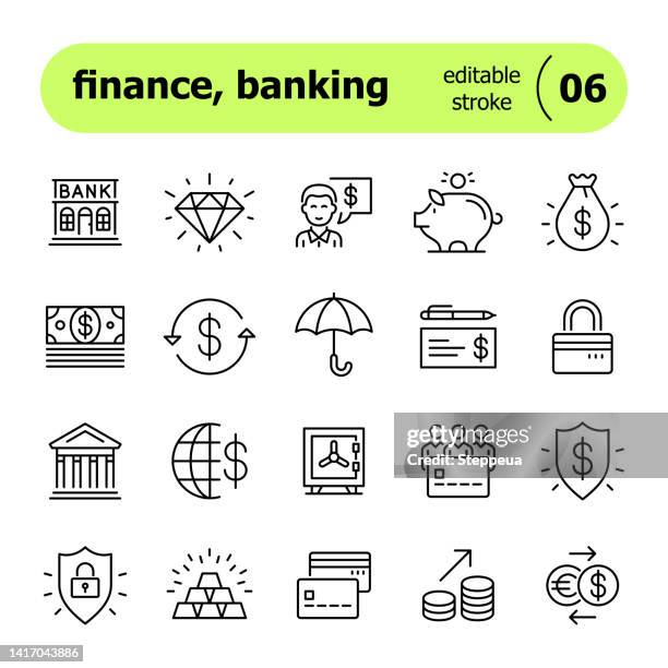 ilustrações, clipart, desenhos animados e ícones de ícones da linha finance & banking - guarda chuva