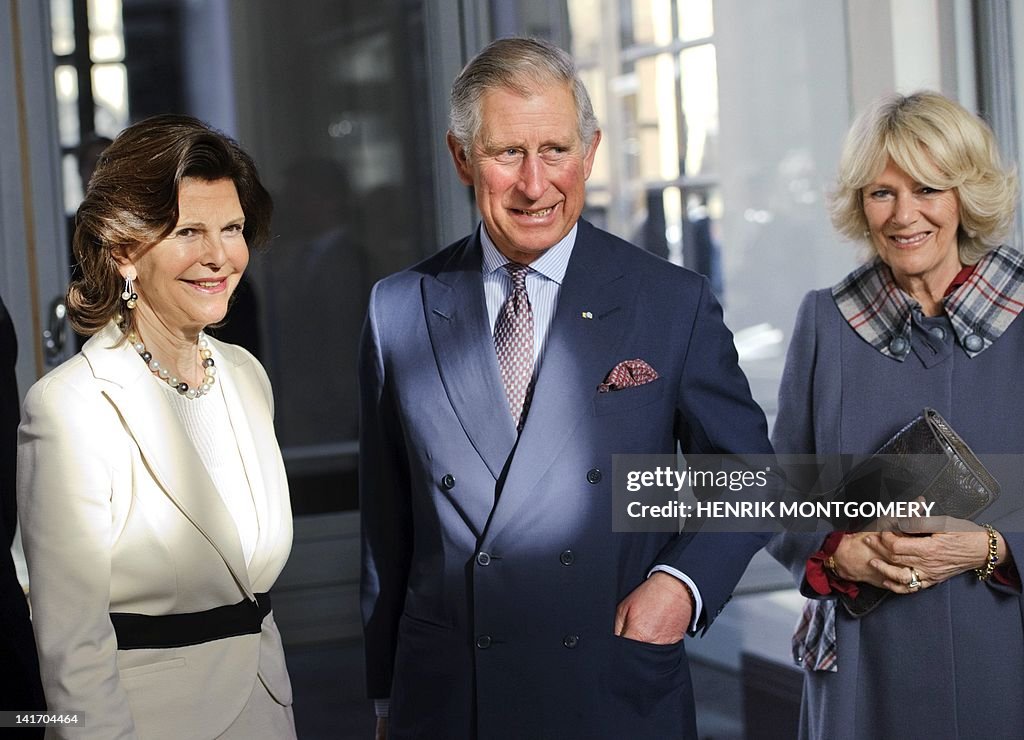 Queen Silvia of Sweden (L) receives Brit