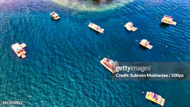 high angle view of boats in sea,falmouth,massachusetts,united states,usa - falmouth stock pictures, royalty-free photos & images