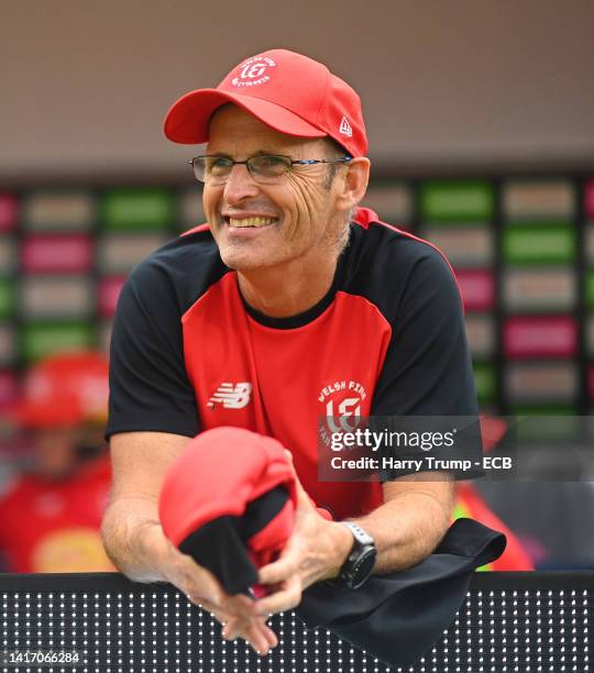 Gary Kirsten head coach of Welsh Fire looks on during The Hundred match between Welsh Fire Men and Southern Brave Men at Sophia Gardens on August 22,...