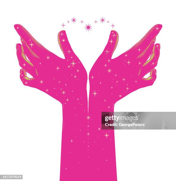 hands reaching for the stars and romance - date night stock illustrations