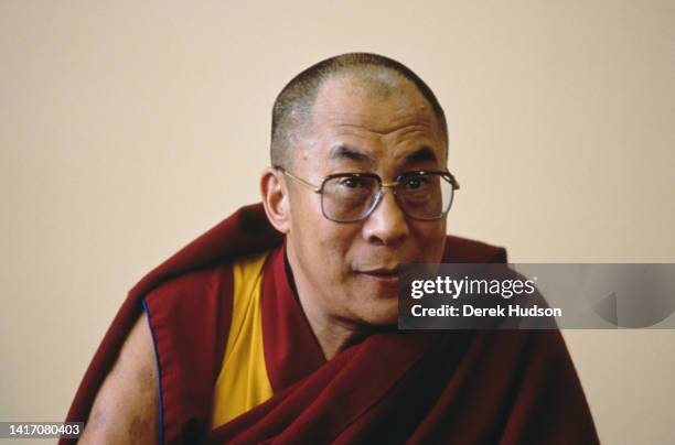 Portrait of Tenzin Gyatso, the 14th Dalai Lama during a visit to the Pestalozzi Children's Village , Sedlescombe, England, April 9, 1988.