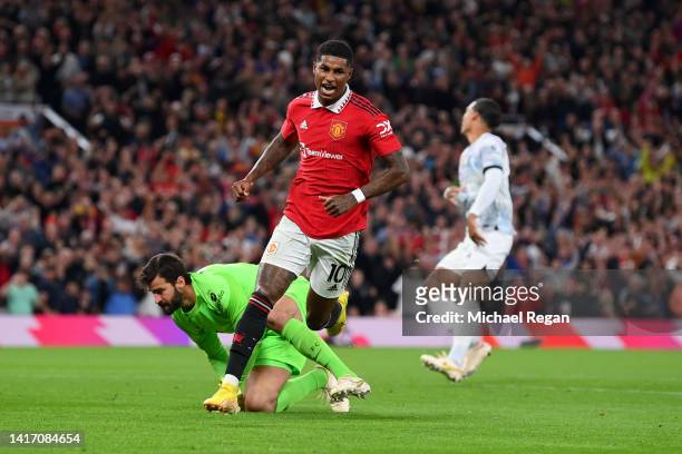 Marcus Rashford of Manchester United celebrates after scoring their team's second goal during the Premier League match between Manchester United and...