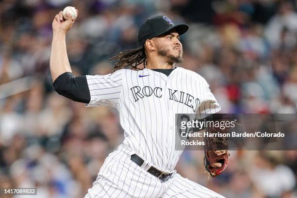 Dinelson Lamet of the Colorado Rockies during the game against the San Francisco Giants at Coors Field on August 20, 2022 in Denver, Colorado.