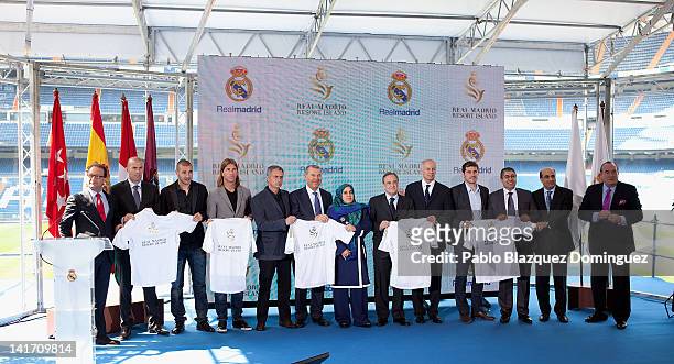 Former football player Zinedine Zidane, Real Madrid players Karim Benzema, Sergio Ramos, coach Jose Mourinho, Representative of the government of the...