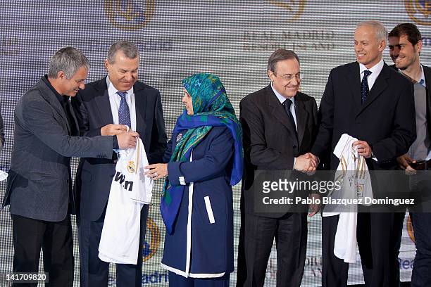 Real Madrid coach Jose Mourinho, Representative of the government of the United Arab Emirates, Khater Massaad, United Arab Emirates ambassador Hissa...
