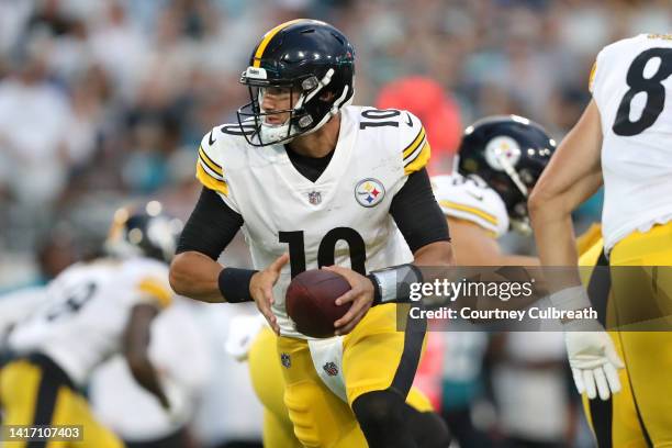 Mitch Trubisky of the Pittsburgh Steelers in action during the first half of a preseason game against the Jacksonville Jaguars at TIAA Bank Field on...