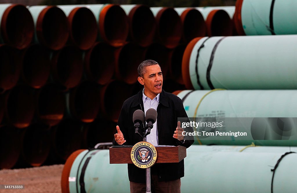 President Obama Speaks At Southern Site Of The Keystone Oil Pipeline