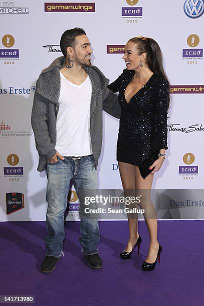 Anna-Maria Lagerblom and Bushido arrive for the Echo Awards 2012 at Palais am Funkturm on March 22, 2012 in Berlin, Germany.