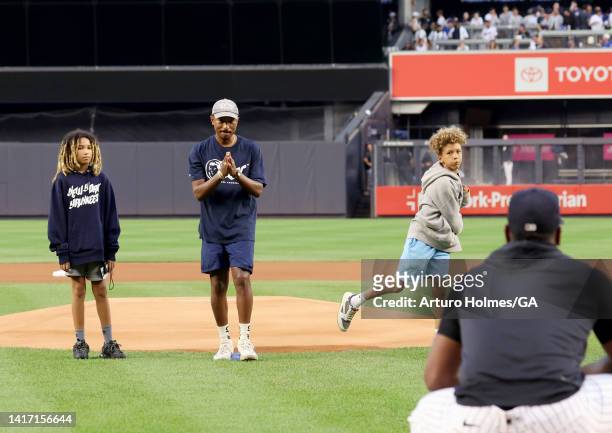 Pharrell Williams, Rocket Ayer Williams and the Billionaire Boys Club celebrate the New York Yankees Special Edition Capsule Collection by throwing...