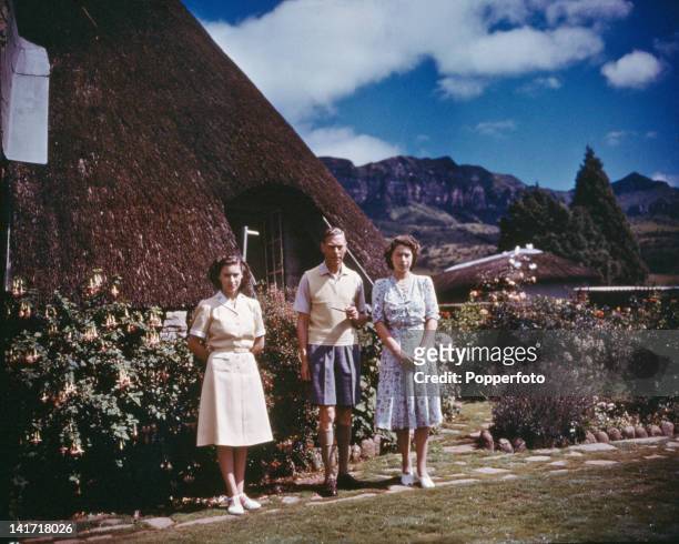 King George VI with Princesses Margaret and Elizabeth at the Natal National Park during the Royal Tour of South Africa, 22nd March 1947.