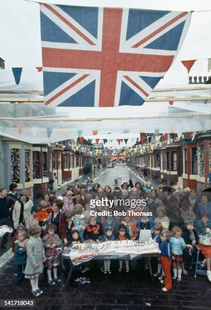 Street party is held to celebrate the Silver Jubilee of Queen Elizabeth II, England, 1977.
