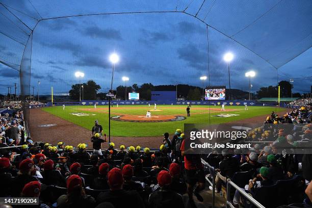 General view during the game between the Boston Red Sox and the Baltimore Orioles at Bowman Field on August 21, 2022 in South Williamsport,...