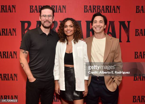 Zach Cregger, Georgina Campbell and Justin Long attend the "Barbarian" Collider special screening at The Landmark Westwood in Los Angeles, California...