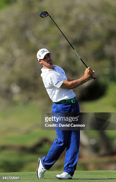 Jonathan Byrd of the USA plays his tee shot at the par 5, 16th hole during the first round of the 2012 Arnold Palmer Invitational presented by...