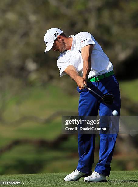 Jonathan Byrd of the USA plays his tee shot at the par 5, 16th hole during the first round of the 2012 Arnold Palmer Invitational presented by...