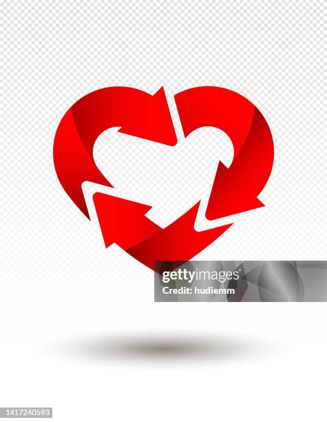 vector recycling symbol with heart shape - product life cycle stock illustrations