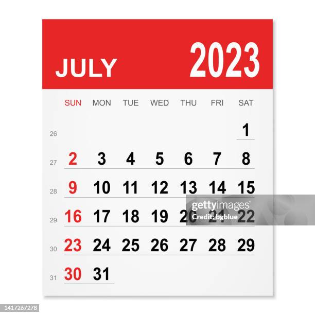 ilustraciones, imágenes clip art, dibujos animados e iconos de stock de calendario julio 2023 - julio