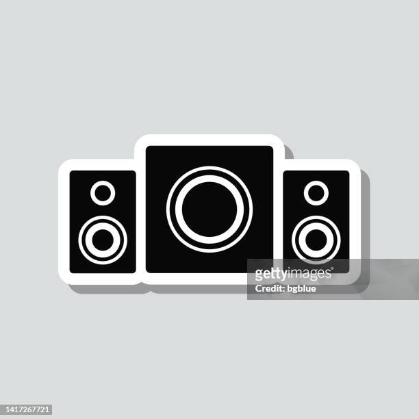 speaker sound system with subwoofer. icon sticker on gray background - surround sound stock illustrations