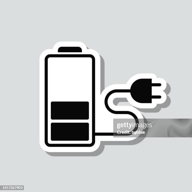 stockillustraties, clipart, cartoons en iconen met battery charging. icon sticker on gray background - battery icon