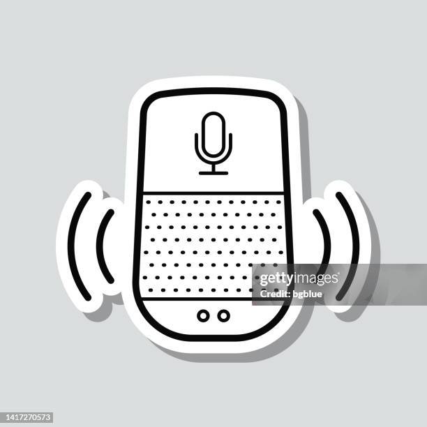 voice assistant - smart speaker. icon sticker on gray background - using smart speaker stock illustrations