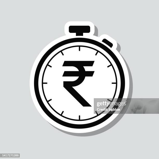stopwatch with indian rupee sign. icon sticker on gray background - stopwatch 3d stock illustrations