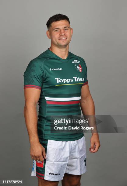 Ben Youngs of Leicester Tigers poses for a portrait during the squad photocall for the 2022-2023 Gallagher Premiership Rugby season at Oval Park on...