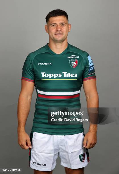 Ben Youngs of Leicester Tigers poses for a portrait during the squad photocall for the 2022-2023 Gallagher Premiership Rugby season at Oval Park on...