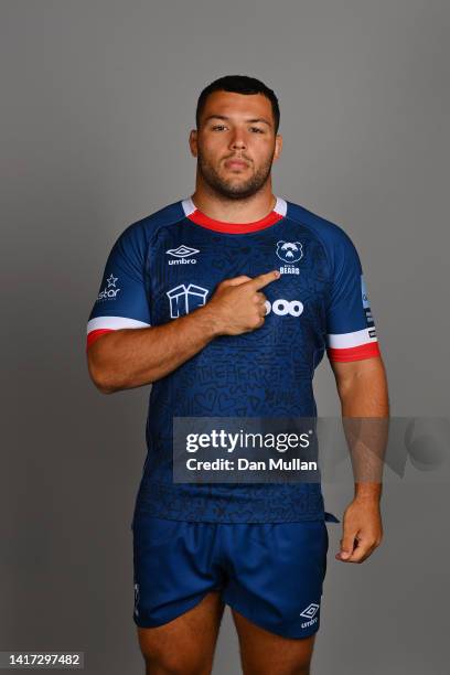 Ellis Genge of Bristol Bears poses for a portrait during the squad photocall for the 2022-2023 Gallagher Premiership Rugby season at Bristol Bears...