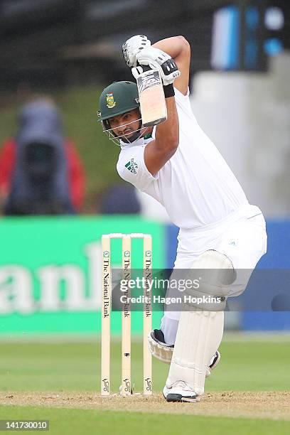 Alviro Petersen of South Africa bats during day one of the Third Test match between New Zealand and South Africa at Basin Reserve on March 23, 2012...