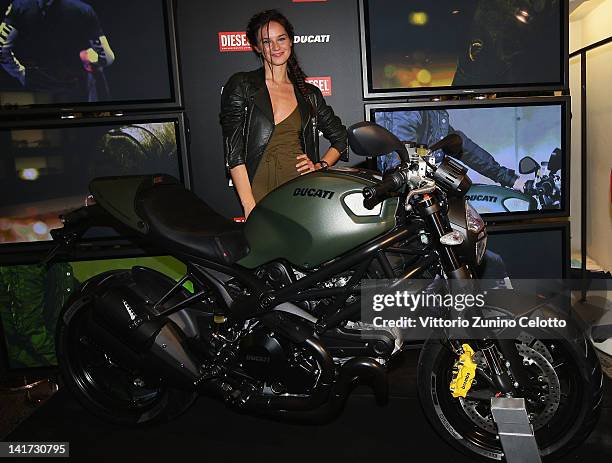 Actress Katy Saunders attends the 'Diesel Together With Ducati' cocktail party on March 22, 2012 in Rome, Italy.