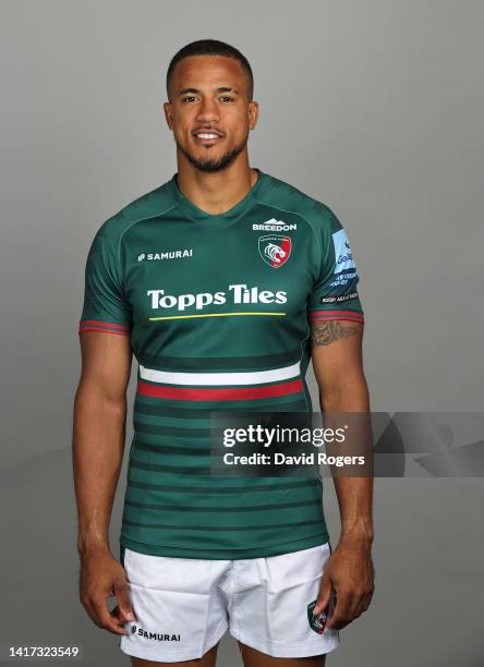 Anthony Watson of Leicester Tigers poses for a portrait during the squad photocall for the 2022-2023 Gallagher Premiership Rugby season at Oval Park...