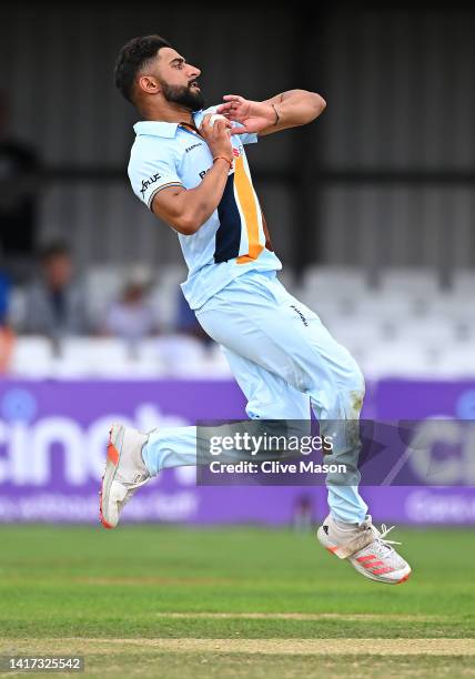 Anuj Dal of Derbyshire bowls during the Royal London One Day Cup match between Northamptonshire Steelbacks and Derbyshire at The County Ground on...